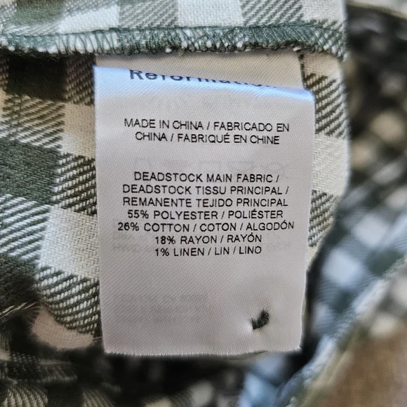 Reformation Franklin Pant In Green Check Size 2